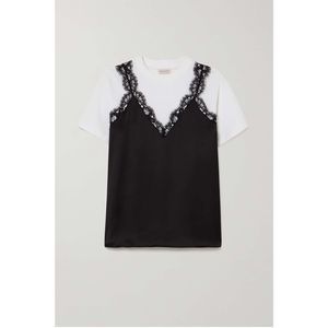 ALEXANDER MCQUEEN Layered lace-trimmed satin and cotton-jersey T-shirt US 8 $790
